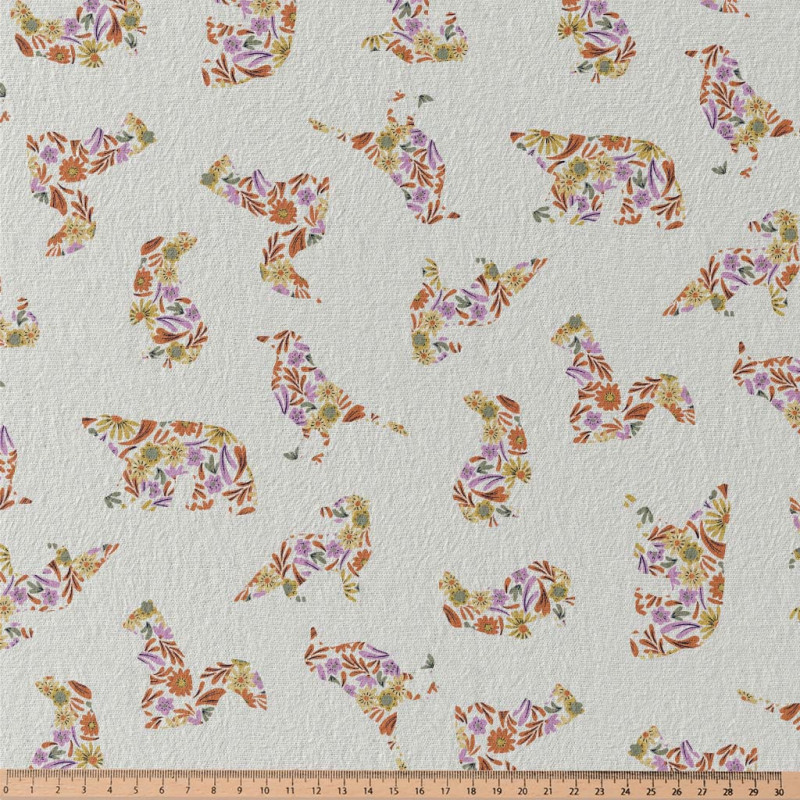 Bedrucktes Fleece SAM Ecru / Flieder
